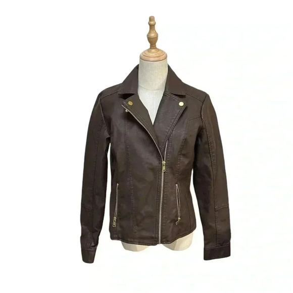 Baccini Brown Faux Lather Jacket Size M - Picture 1 of 8